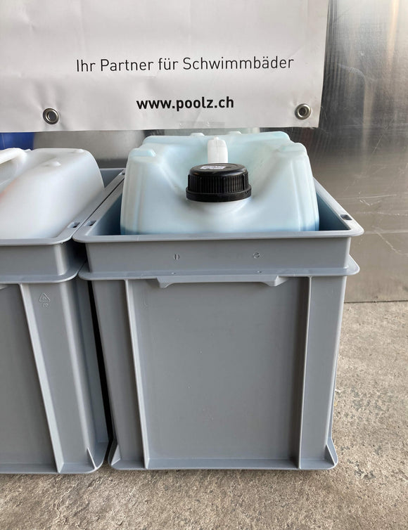 Auffangbehälter für flüssige Wasserpflegemittel